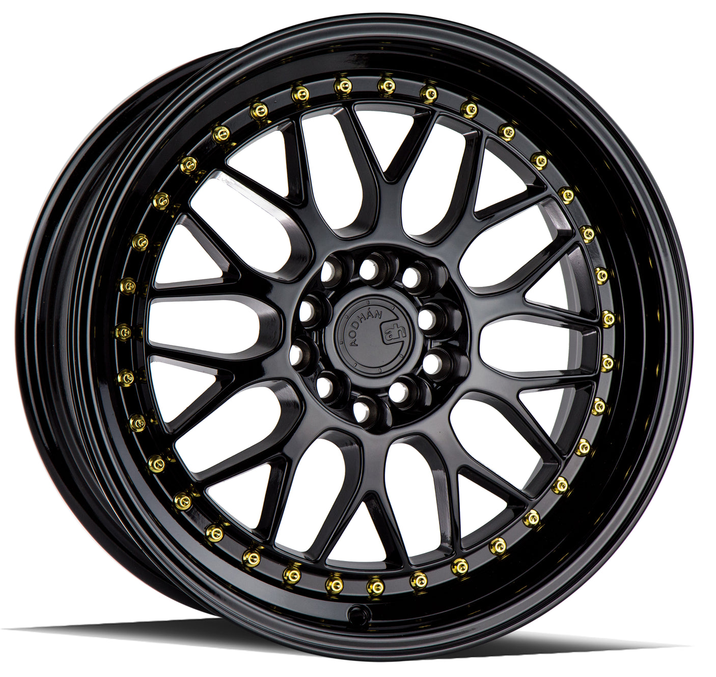 Aodhan AH02 17X8 5X100/114.3 +35 Offset Wheel - Gloss Black ( Gold Rivet) - Aodhan Aftermarket Wheel