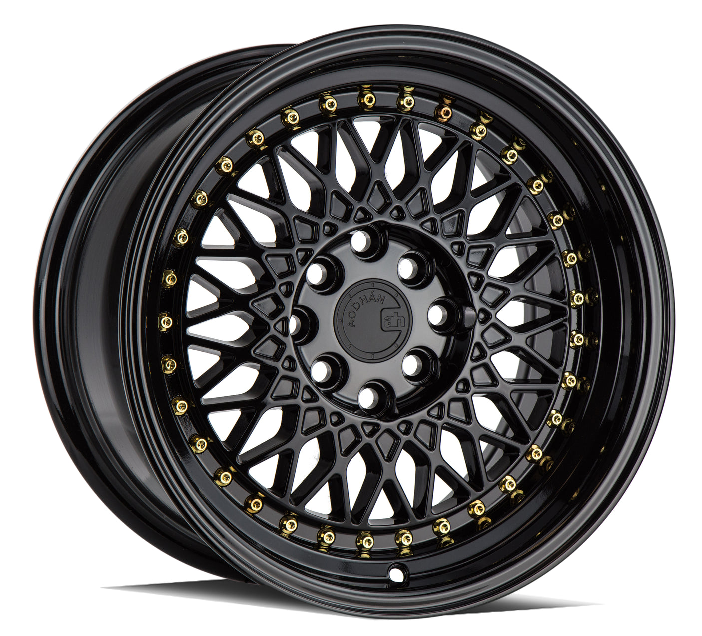 Aodhan AH05 15X8 4X100/114.3 +20 Offset Wheel - Gloss Black W /Gold Rivets - Aodhan Aftermarket Wheel