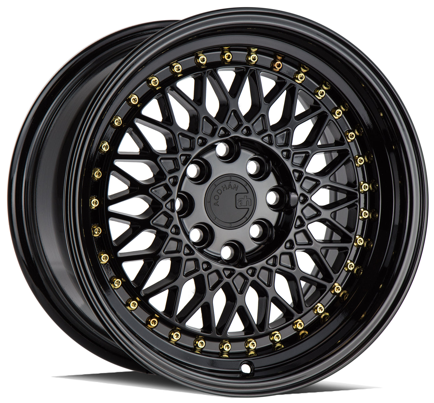 Aodhan AH05 16X8 4X100/114.3 +15 Offset Wheel - Gloss Black W /Gold Rivets - Aodhan Aftermarket Wheel