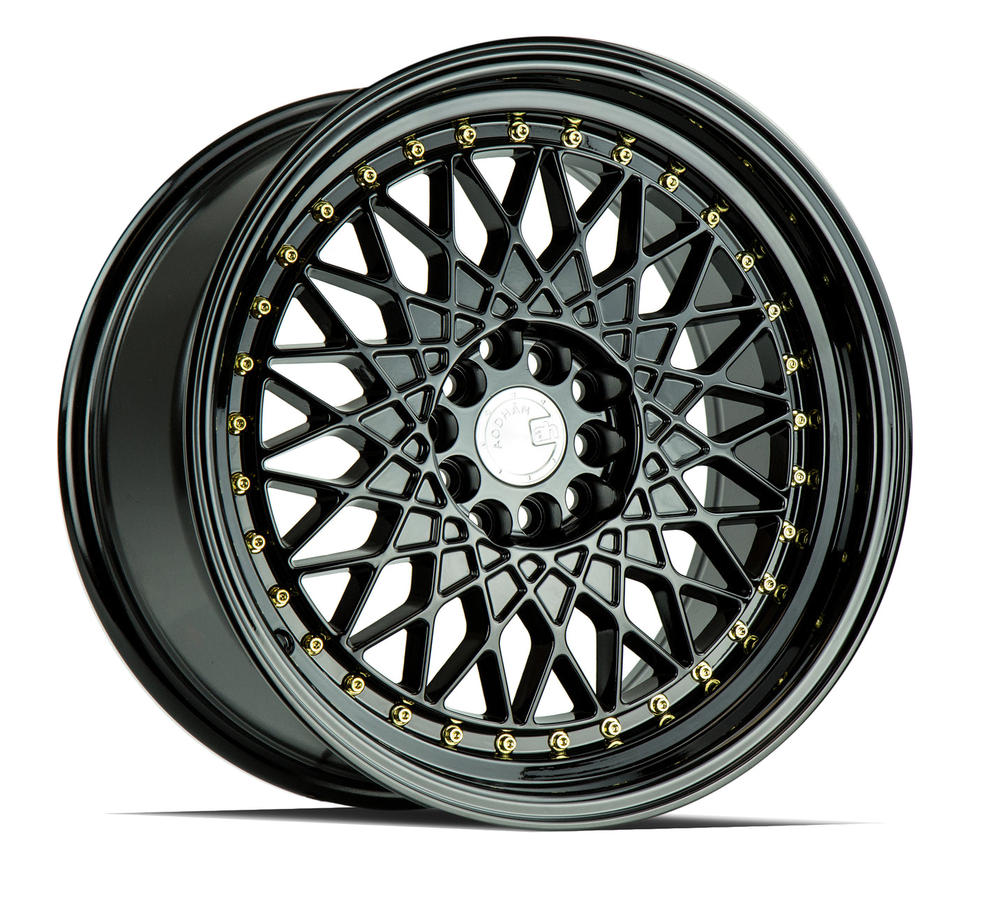 Aodhan AH05 17X9 5X100/114.3 +25 Offset Wheel - Gloss Black W /Gold Rivets - Aodhan Aftermarket Wheel