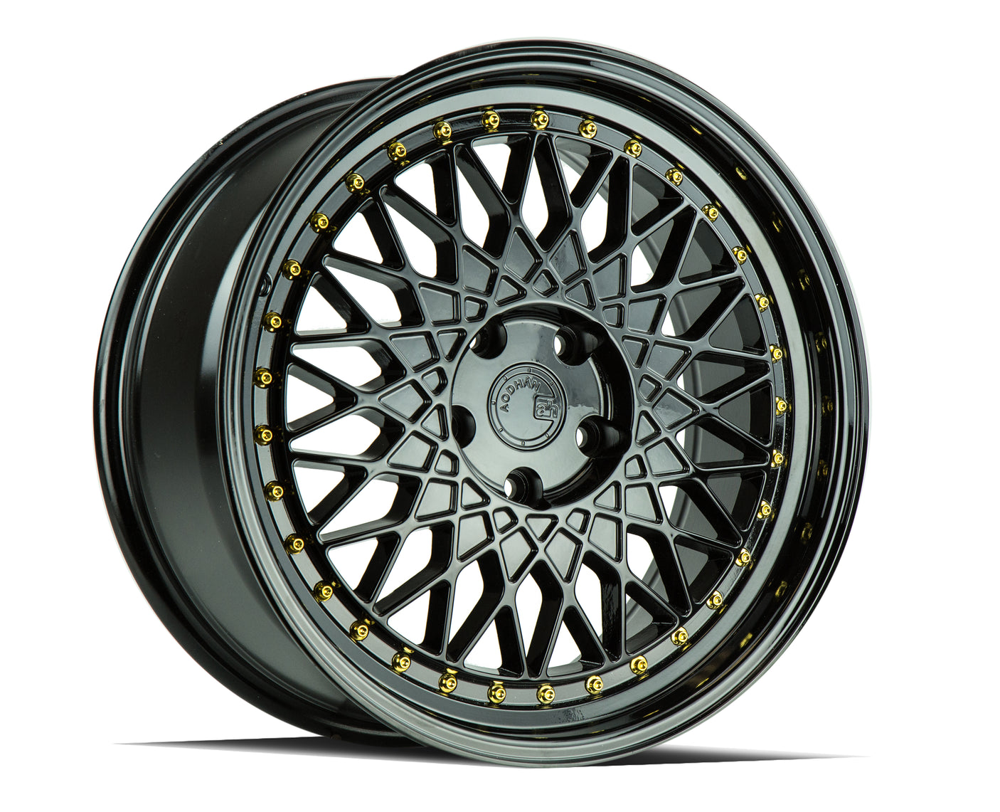 Aodhan AH05 18X8.5 5X114.3 +35 Offset Wheel - Gloss Black W /Gold Rivets - Aodhan Aftermarket Wheel