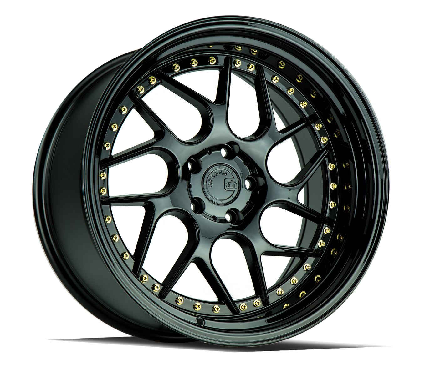 Aodhan DS01 18X10.5 5X114.3 +15 Offset Wheel - Gloss Black W /Gold Rivets - Aodhan Aftermarket Wheel