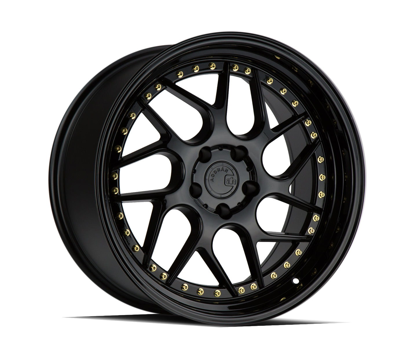Aodhan DS01 18X8.5 5X100 +35 Offset Wheel - Gloss Black W /Gold Rivets - Aodhan Aftermarket Wheel