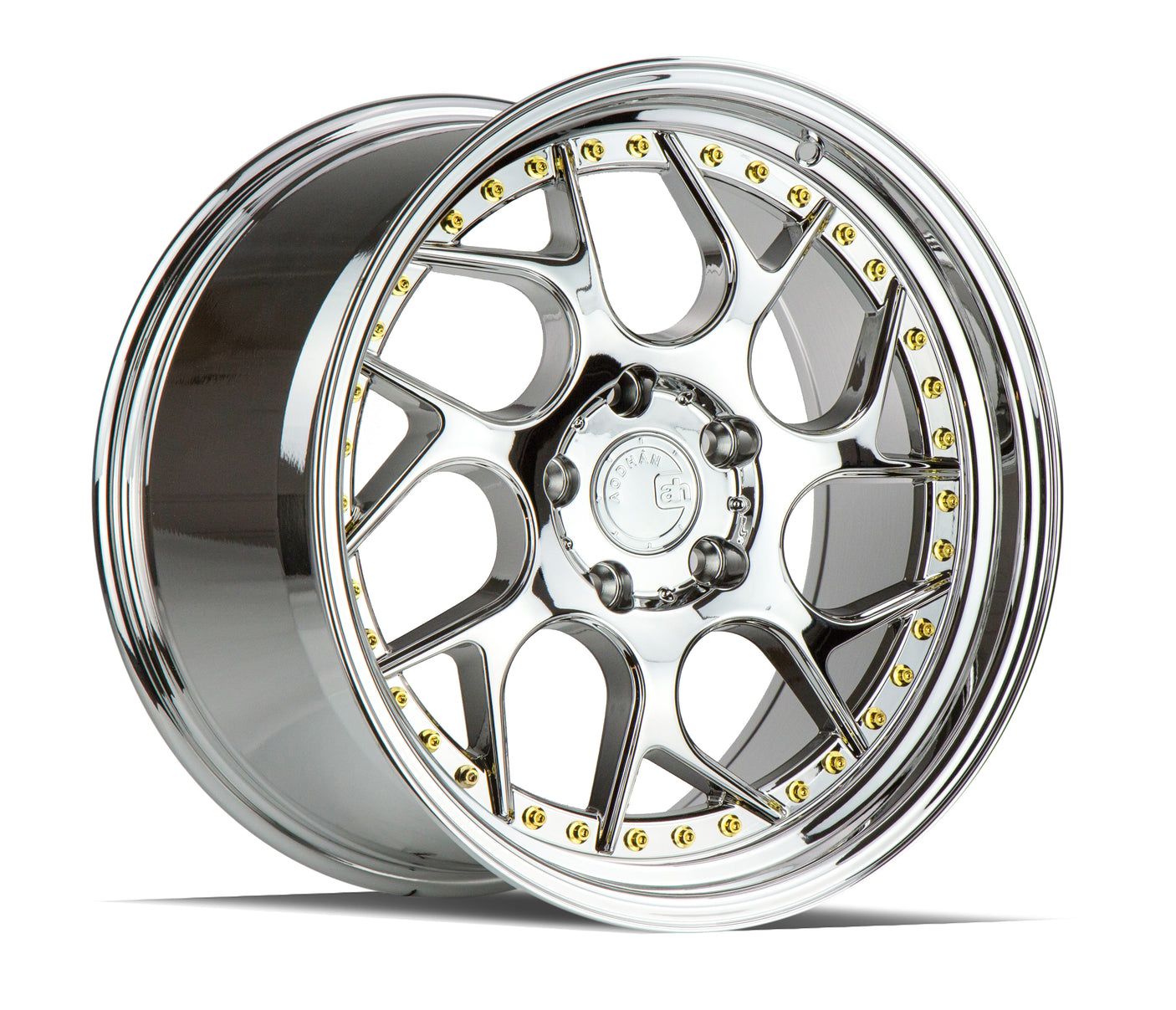 Aodhan DS01 18X8.5 5X100 +35 Offset Wheel - Vacuum Chrome w/ Gold Rivets - Aodhan Aftermarket Wheel