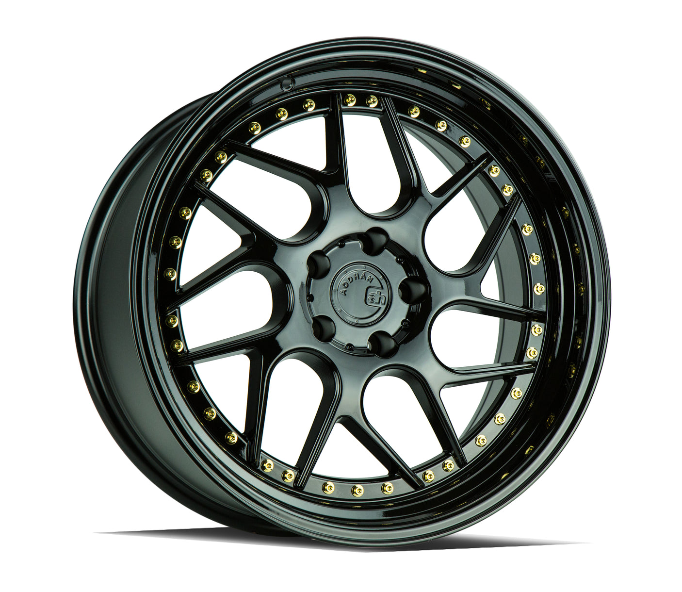 Aodhan DS01 18X9.5 5X114.3 +15 Offset Wheel - Gloss Black W /Gold Rivets - Aodhan Aftermarket Wheel