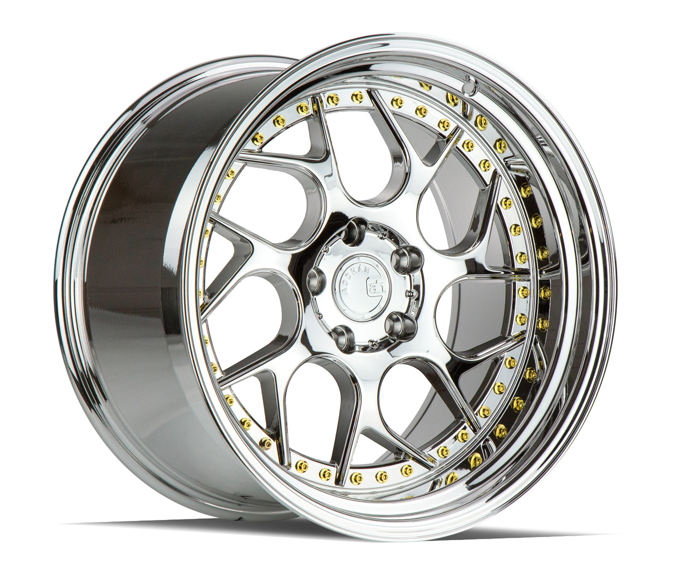Aodhan DS01 19X10.5 5X114.3 +22 Offset Wheel - Vacuum Chrome w/ Gold Rivets - Aodhan Aftermarket Wheel