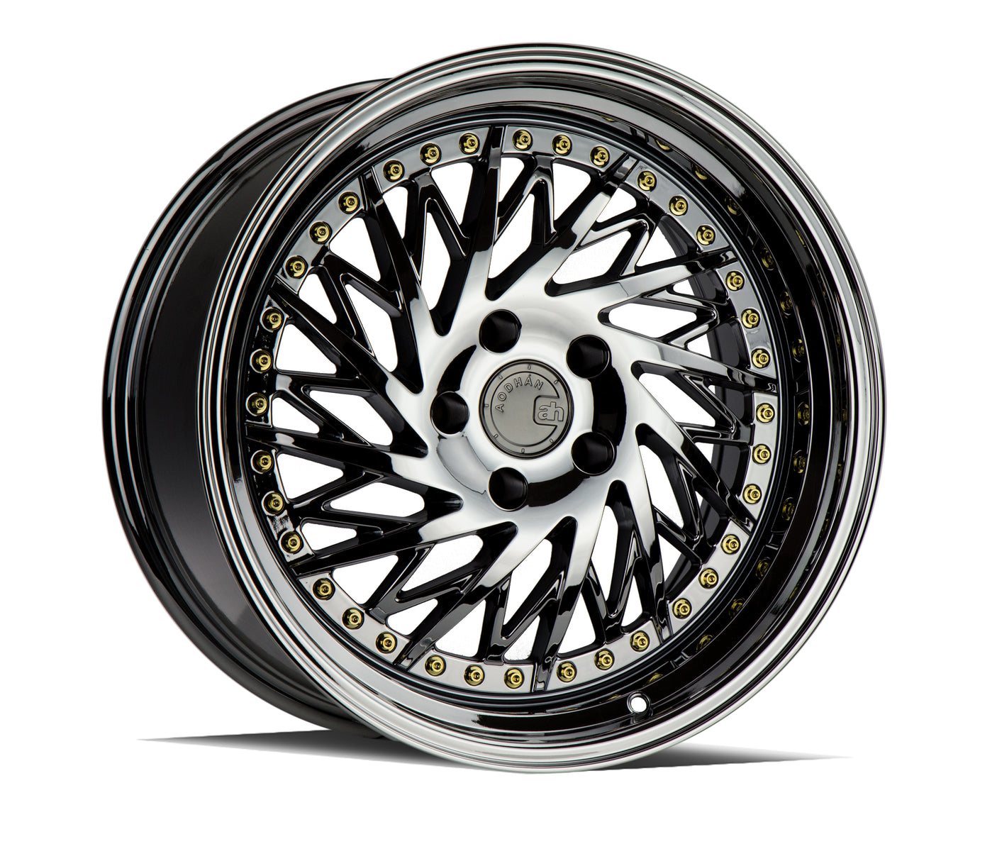 Aodhan DS03 (Driver Side) 18X9.5 5X114.3 +30 Offset Wheel - Black Vacuum w/ Gold Rivets - Aodhan Aftermarket Wheel