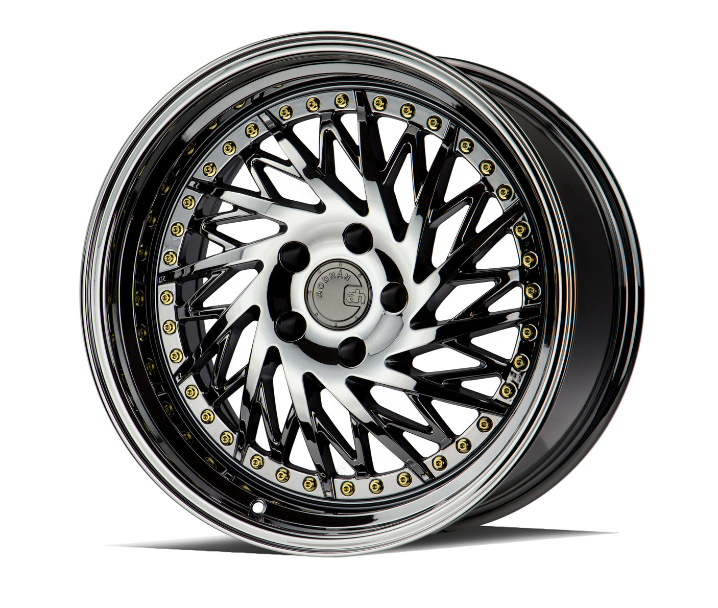 Aodhan DS03 (Passenger Side) 18X9.5 5X114.3 +30 Offset Wheel - Black Vacuum w/ Gold Rivets - Aodhan Aftermarket Wheel