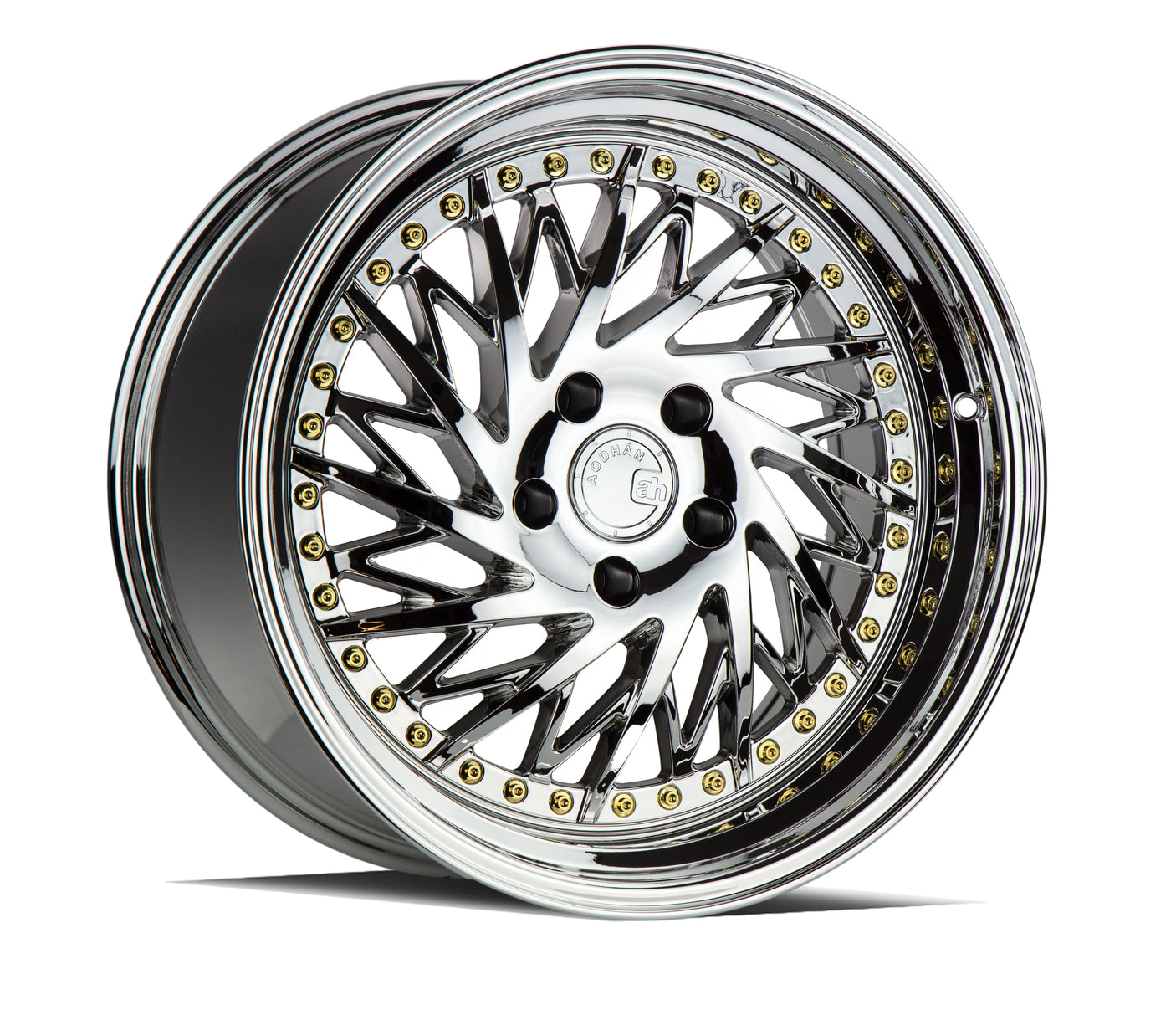 Aodhan DS03 (Driver Side) 18X9.5 5X114.3 +30 Offset Wheel - Vacuum Chrome w/Gold Rivets - Aodhan Aftermarket Wheel