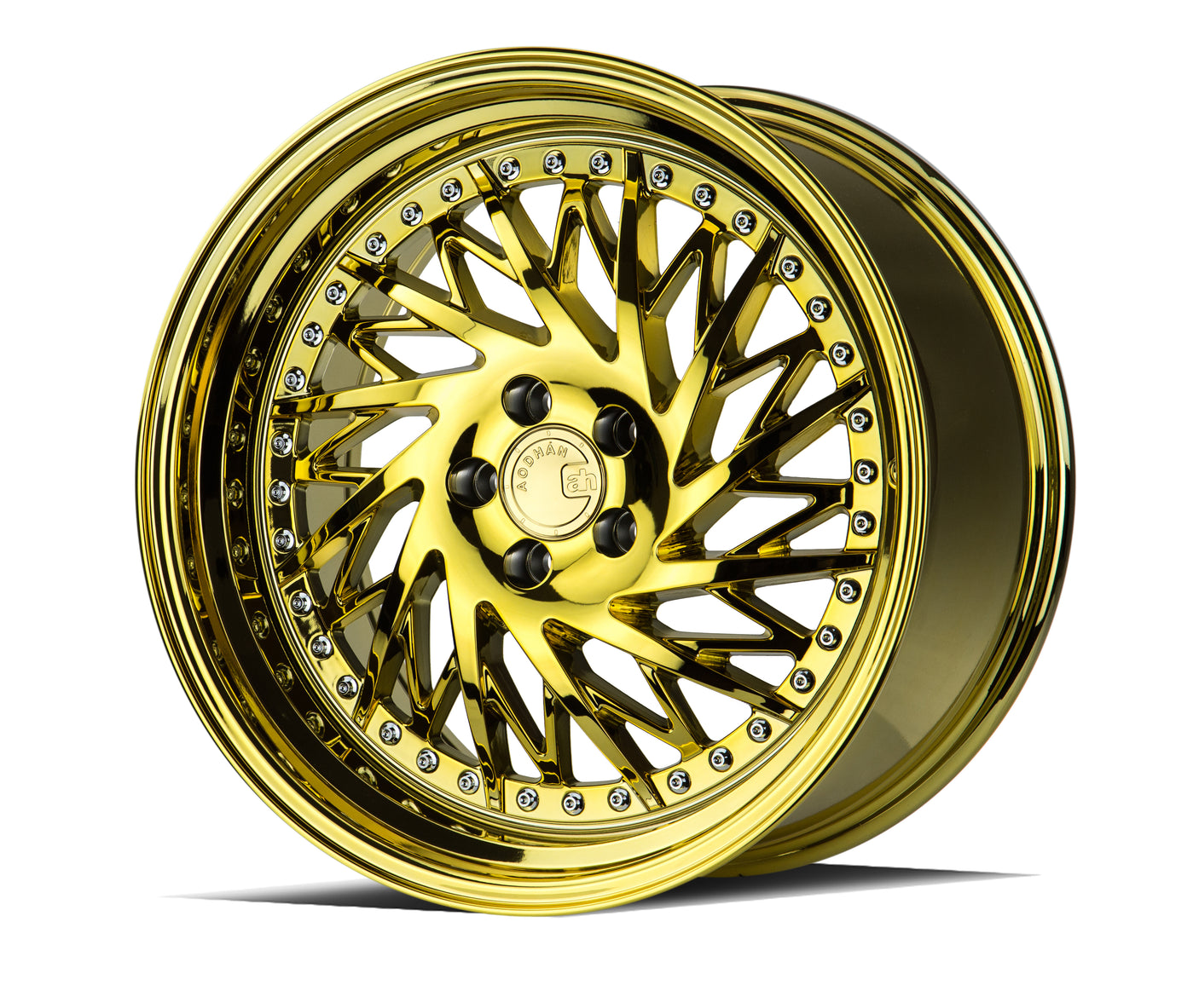 Aodhan DS03 (Passenger Side) 18X9.5 5X100 +35 Offset Wheel - Gold Vacuum w/ Chrome Rivets - Aodhan Aftermarket Wheel