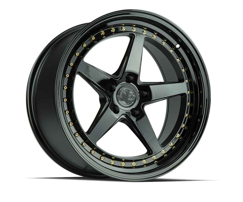 Aodhan DS05 18X8.5 5X100 +35 Offset Wheel - Gloss Black W /Gold Rivets - Aodhan Aftermarket Wheel