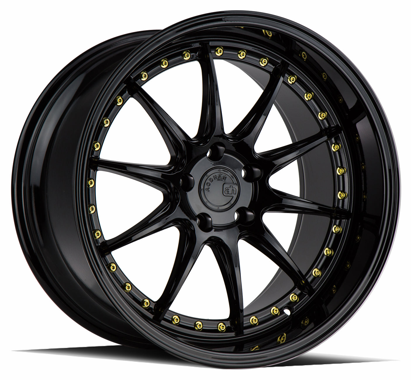 Aodhan DS07 19X11 5X114.3 +22 Offset Wheel - Gloss Black W /Gold Rivets - Aodhan Aftermarket Wheel