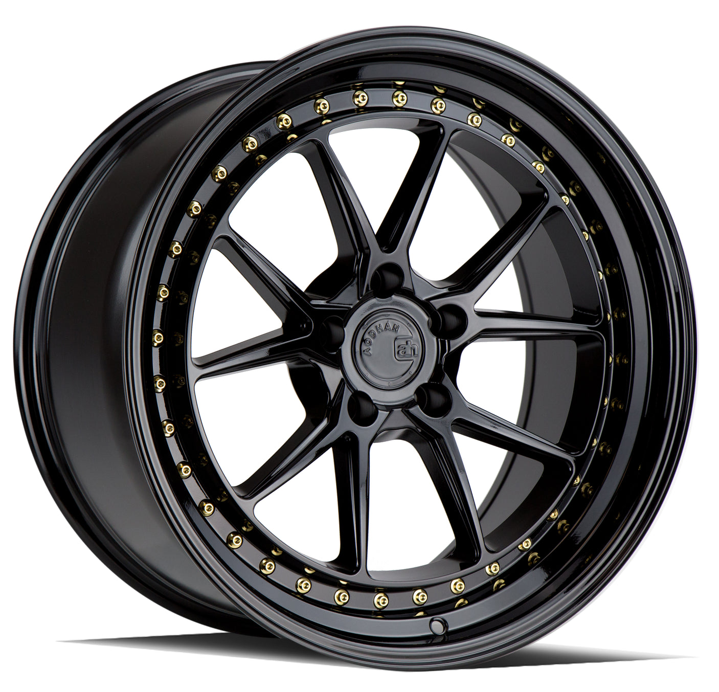 Aodhan DS08 19X8.5 5X120 +35 Offset Wheel - Gloss Black W /Gold Rivets - Aodhan Aftermarket Wheel