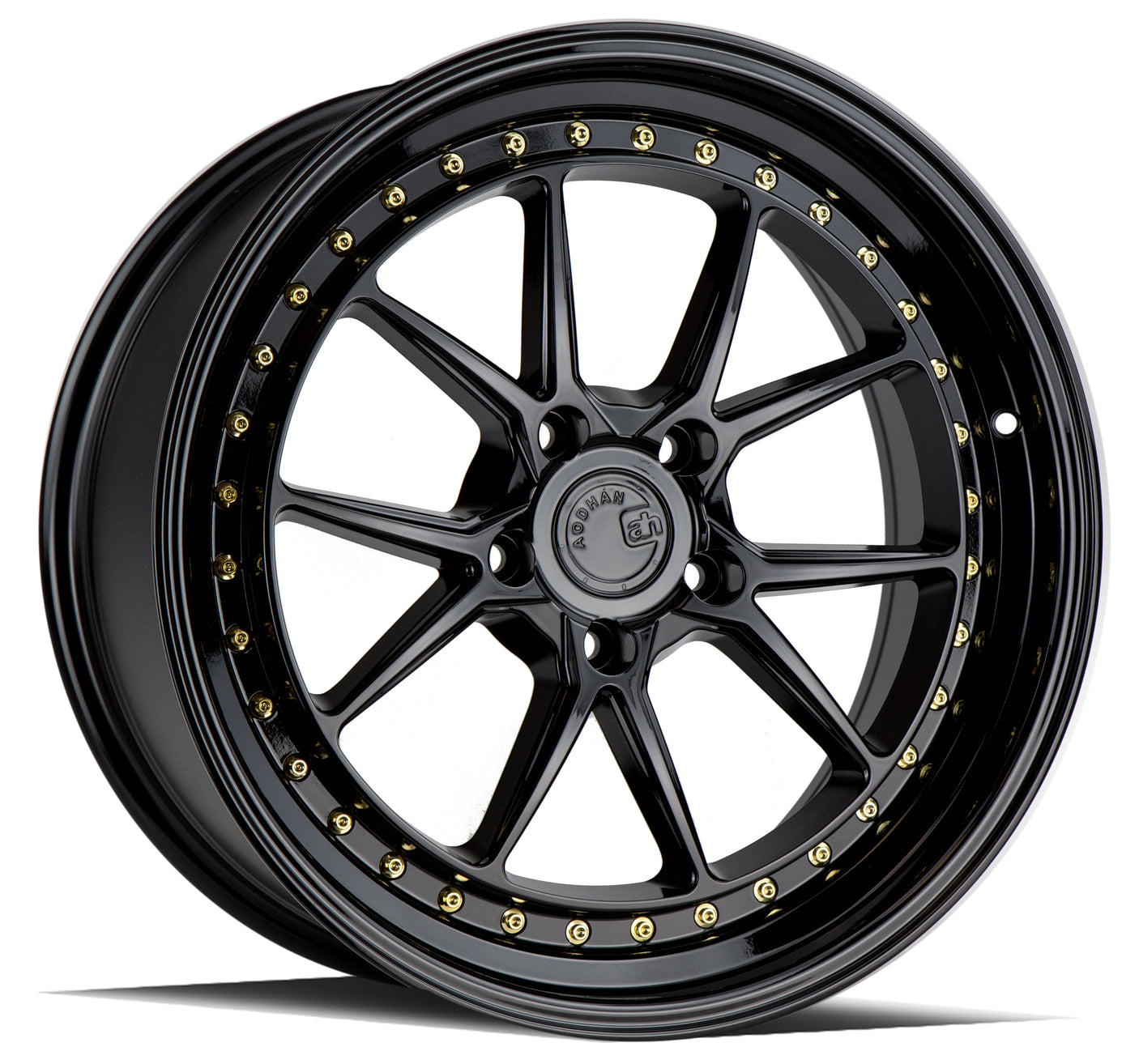 Aodhan DS08 19X9.5 5X120 +35 Offset Wheel - Gloss Black W /Gold Rivets - Aodhan Aftermarket Wheel