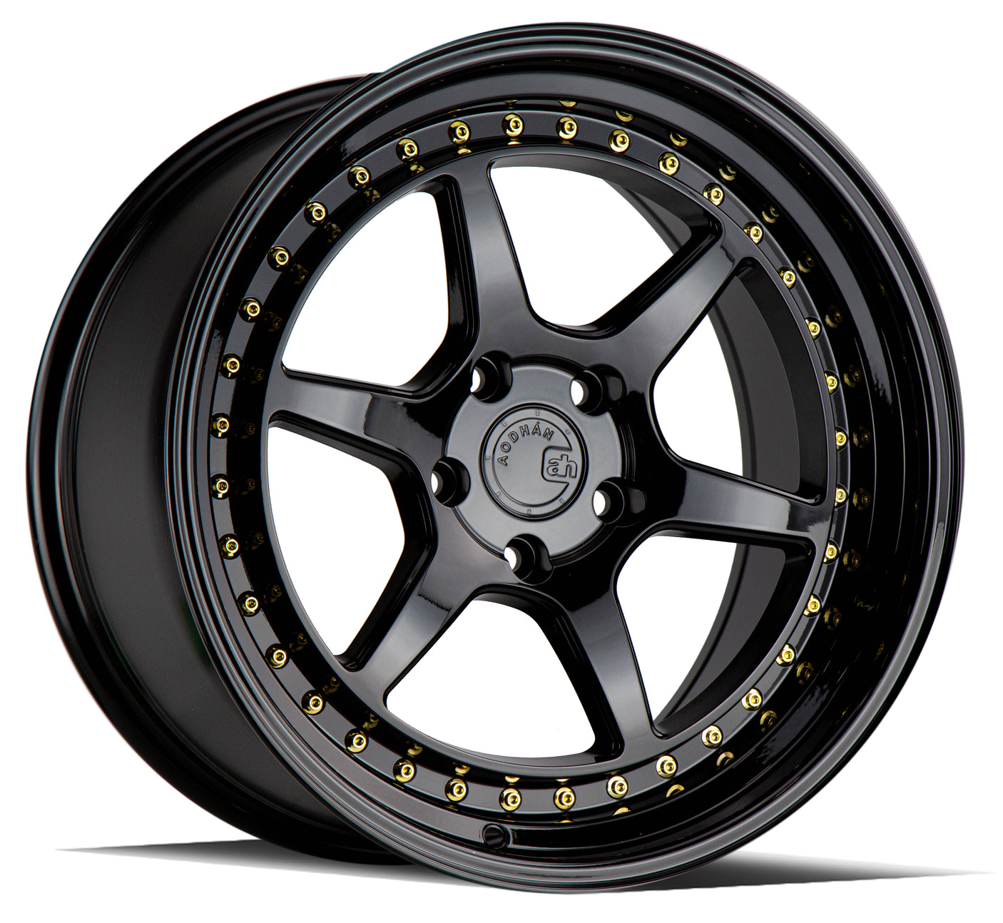 Aodhan DS09 18X8.5 5X100 +35 Offset Wheel - Gloss Black W /Gold Rivets - Aodhan Aftermarket Wheel