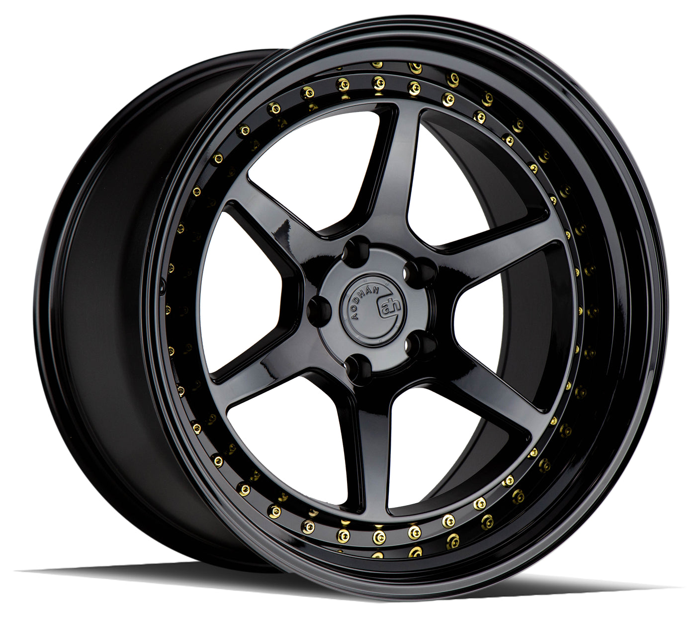 Aodhan DS09 19X9.5 5X114.3 +15 Offset Wheel - Gloss Black W /Gold Rivets - Aodhan Aftermarket Wheel