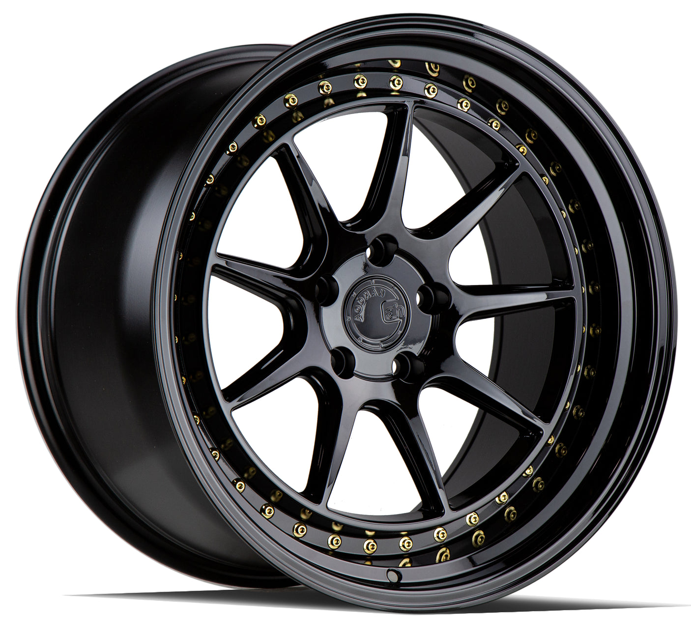 Aodhan DS-X 18X10.5 5X114.3 +22 Offset Wheel - Gloss Black W /Gold Rivets