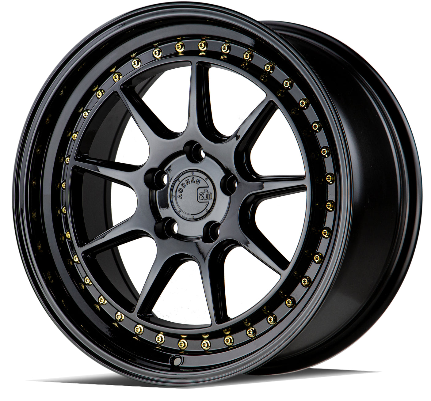 Aodhan DS-X 18X9.5 5X114.3 +30 Offset Wheel - Gloss Black W /Gold Rivets