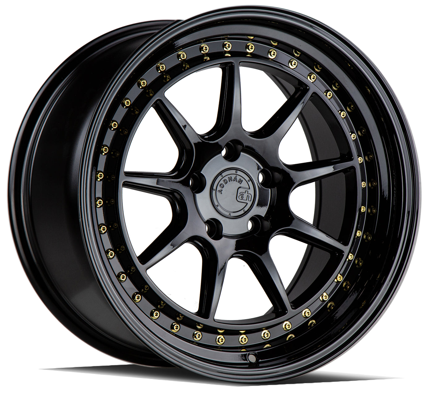 Aodhan DS-X 19X9.5 5X114.3 +30 Offset Wheel - Gloss Black W /Gold Rivets