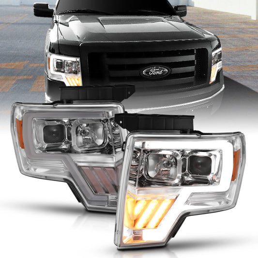 ANZO 2009-2014 Ford F-150 Projector Headlight Chrome Amber