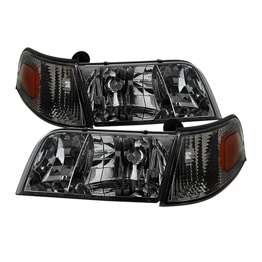 Xtune Crown Victoria 98-11 Crystal Headlights w/ Corner Lights Set Smoked HD-JH-CRVI98-SET-SM