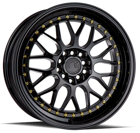 Aodhan AH02 17X8 5X100/114.3 +35 Offset Wheel - Gloss Black ( Gold Rivet) - Aodhan Aftermarket Wheel