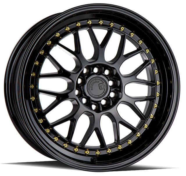 Aodhan AH02 17X8 5X100/114.3 +35 Offset Wheel - Gloss Black ( Gold Rivet) - Aodhan Aftermarket Wheel