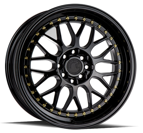 Aodhan AH02 17X8 4X100/114.3 +35 Offset Wheel - Gloss Black ( Gold Rivet) - Aodhan Aftermarket Wheel
