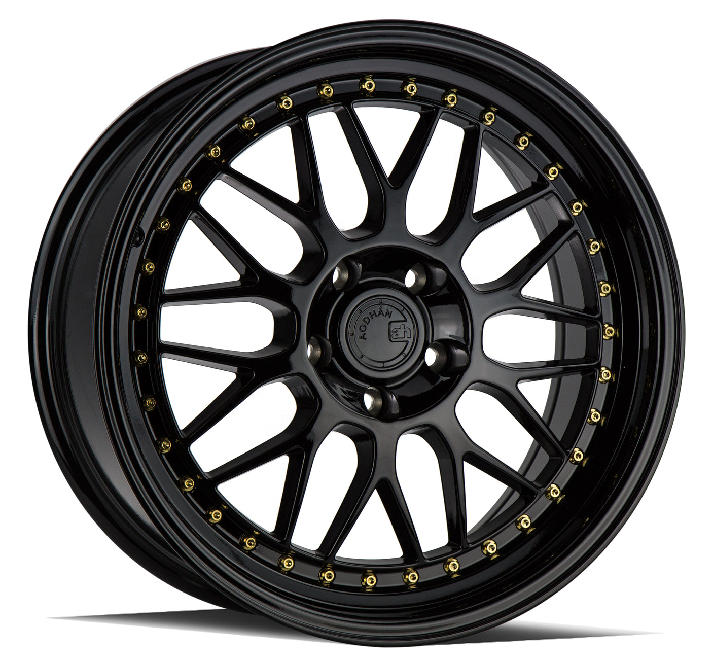 Aodhan AH02 18X8.5 5X120 +35 Offset Wheel - Gloss Black ( Gold Rivet) - Aodhan Aftermarket Wheel