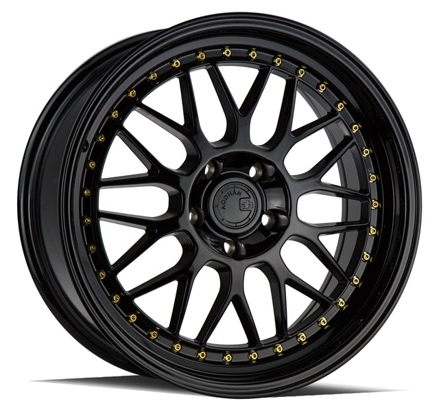 Aodhan AH02 18X8.5 5X120 +35 Offset Wheel - Gloss Black ( Gold Rivet) - Aodhan Aftermarket Wheel