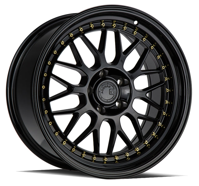 Aodhan AH02 18X9.5 5X120 +35 Offset Wheel - Gloss Black ( Gold Rivet) - Aodhan Aftermarket Wheel