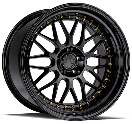 Aodhan AH02 19X11 5X114.3 +15 Offset Wheel - Gloss Black ( Gold Rivet) - Aodhan Aftermarket Wheel