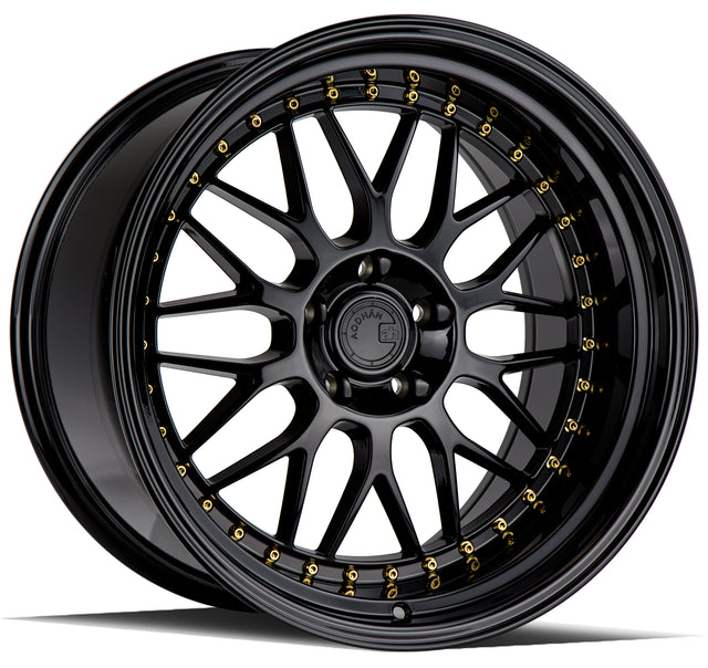 Aodhan AH02 19X11 5X114.3 +22 Offset Wheel - Gloss Black ( Gold Rivet) - Aodhan Aftermarket Wheel
