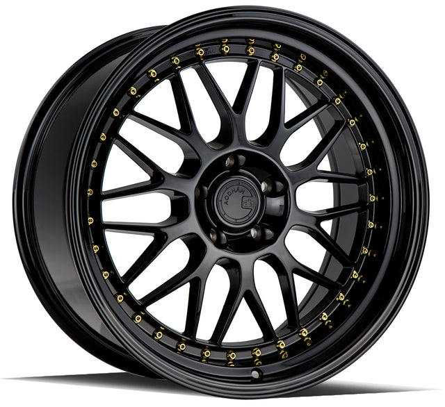 Aodhan AH02 19X9.5 5X120 +35 Offset Wheel - Gloss Black ( Gold Rivet) - Aodhan Aftermarket Wheel