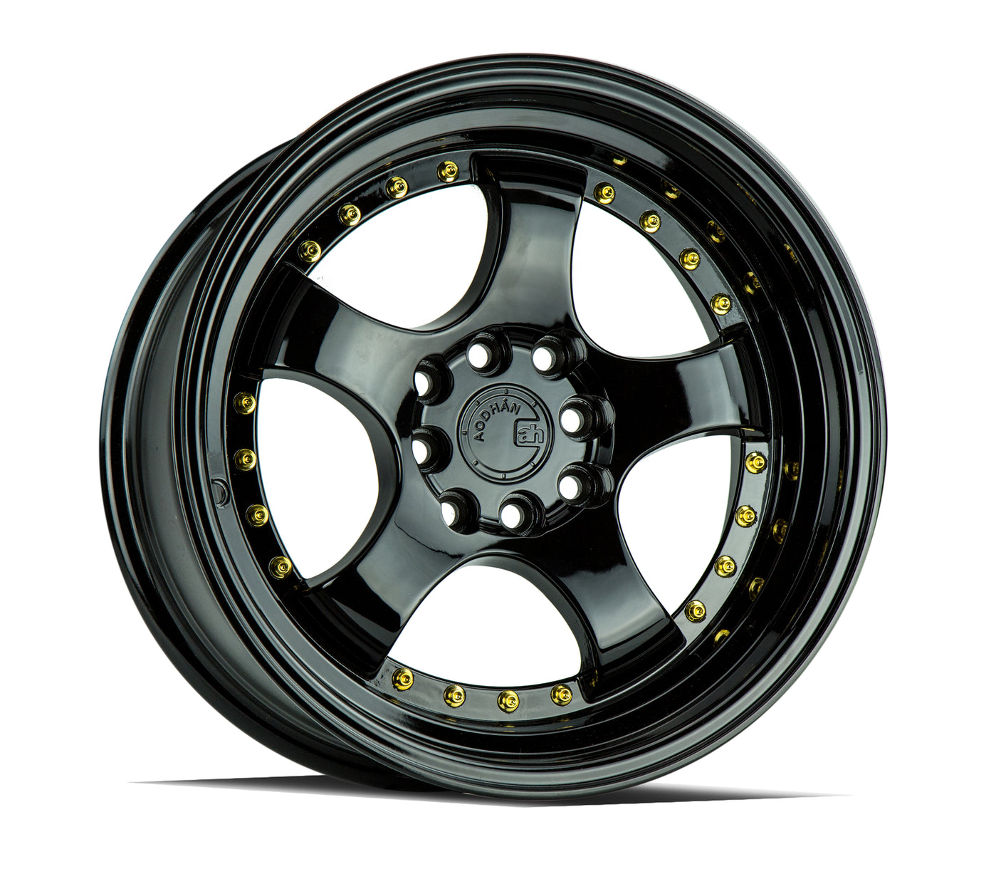 Aodhan AH03 15X8 4X100/114.3 +20 Offset Wheel - Gloss Black W /Gold Rivets - Aodhan Aftermarket Wheel