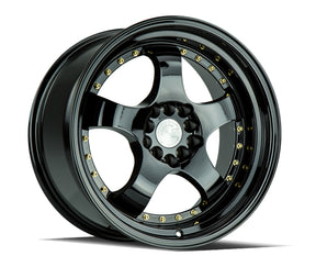 Aodhan AH03 17X9 5X100/114.3 +25 Offset Wheel - Gloss Black W /Gold Rivets - Aodhan Aftermarket Wheel