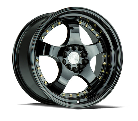Aodhan AH03 17X9 5X100/114.3 +25 Offset Wheel - Gloss Black W /Gold Rivets - Aodhan Aftermarket Wheel