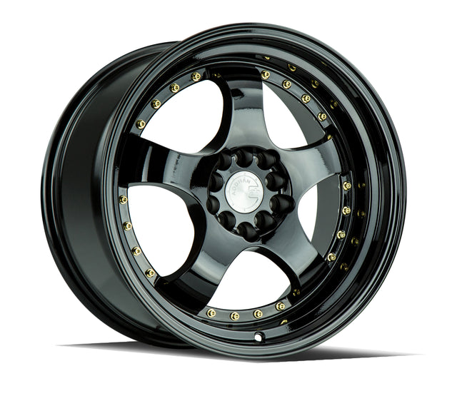 Aodhan AH03 17X9 5X100/114.3 +25 Offset Wheel - Gloss Black W /Gold Rivets - Aodhan Aftermarket Wheel