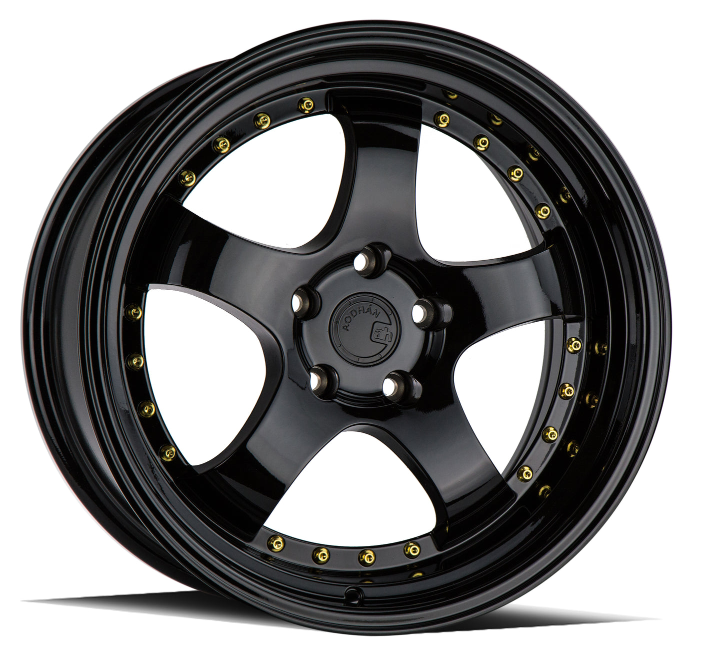 Aodhan AH03 18X9.5 5X114.3 +30 Offset Wheel - Gloss Black W /Gold Rivets - Aodhan Aftermarket Wheel