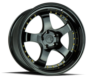 Aodhan AH03 19X11 5X114.3 +15 Offset Wheel - Gloss Black W /Gold Rivets - Aodhan Aftermarket Wheel