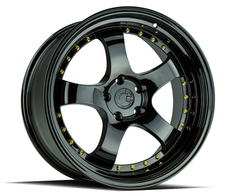 Aodhan AH03 19X11 5X114.3 +22 Offset Wheel - Gloss Black W /Gold Rivets - Aodhan Aftermarket Wheel