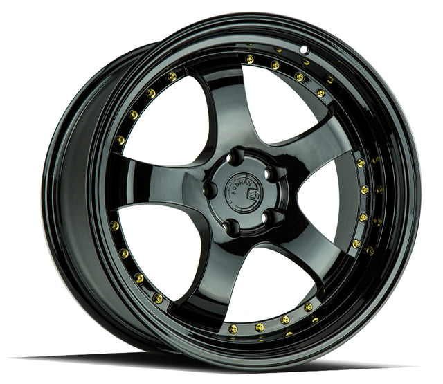 Aodhan AH03 19X11 5X114.3 +22 Offset Wheel - Gloss Black W /Gold Rivets - Aodhan Aftermarket Wheel