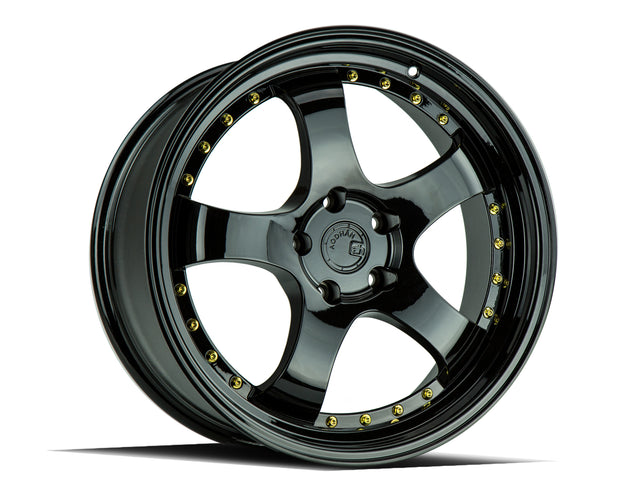 Aodhan AH03 19X9.5 5X114.3 +12 Offset Wheel - Gloss Black W /Gold Rivets - Aodhan Aftermarket Wheel