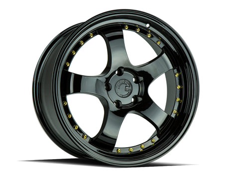 Aodhan AH03 19X9.5 5X114.3 +22 Offset Wheel - Gloss Black W /Gold Rivets - Aodhan Aftermarket Wheel