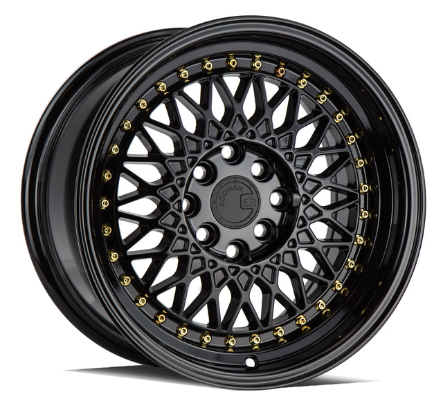 Aodhan AH05 15X8 4X100/114.3 +20 Offset Wheel - Gloss Black W /Gold Rivets - Aodhan Aftermarket Wheel