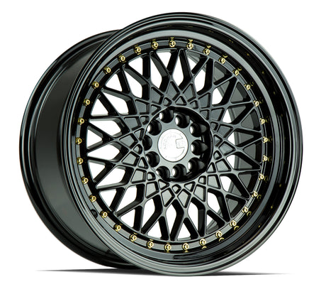 Aodhan AH05 17X9 5X100/114.3 +25 Offset Wheel - Gloss Black W /Gold Rivets - Aodhan Aftermarket Wheel