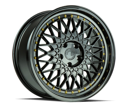 Aodhan AH05 18X8.5 5X114.3 +35 Offset Wheel - Gloss Black W /Gold Rivets - Aodhan Aftermarket Wheel
