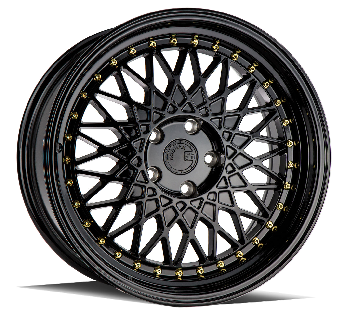 Aodhan AH05 18X9.5 5X114.3 +35 Offset Wheel - Gloss Black W /Gold Rivets - Aodhan Aftermarket Wheel