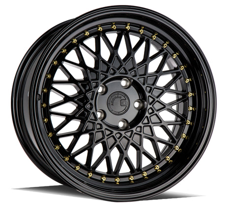 Aodhan AH05 18X9.5 5X114.3 +35 Offset Wheel - Gloss Black W /Gold Rivets - Aodhan Aftermarket Wheel