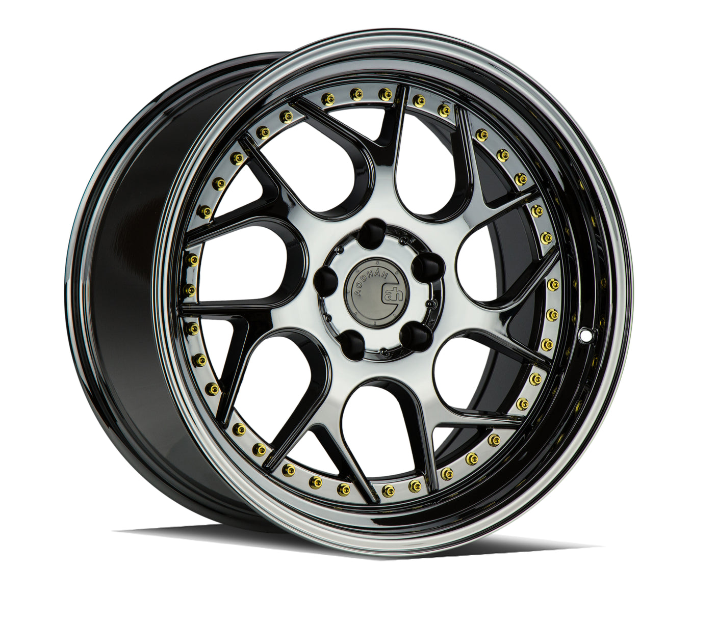 Aodhan DS01 18X8.5 5X114.3 +35 Offset Wheel - Black Vacuum w/ Gold Rivets - Aodhan Aftermarket Wheel